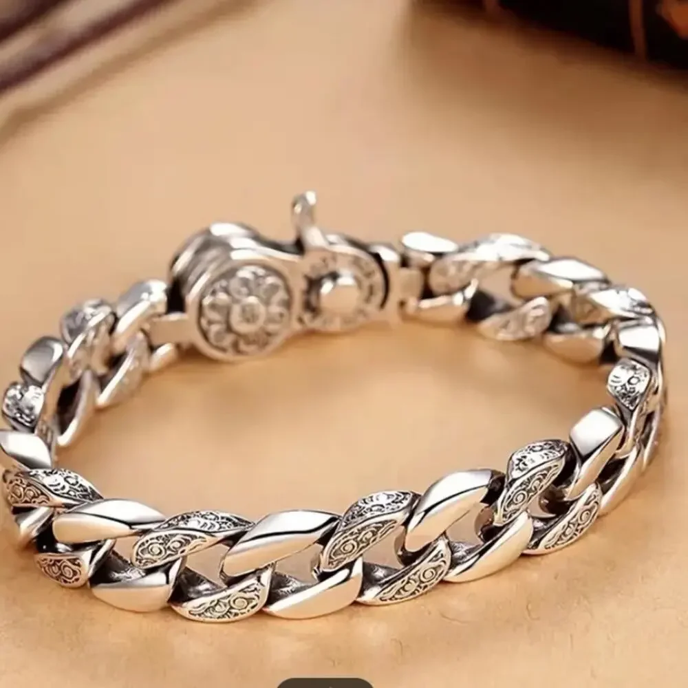 Stainless Steel Chain Link Bracelet, Mantra, Screwbar Curb Chain